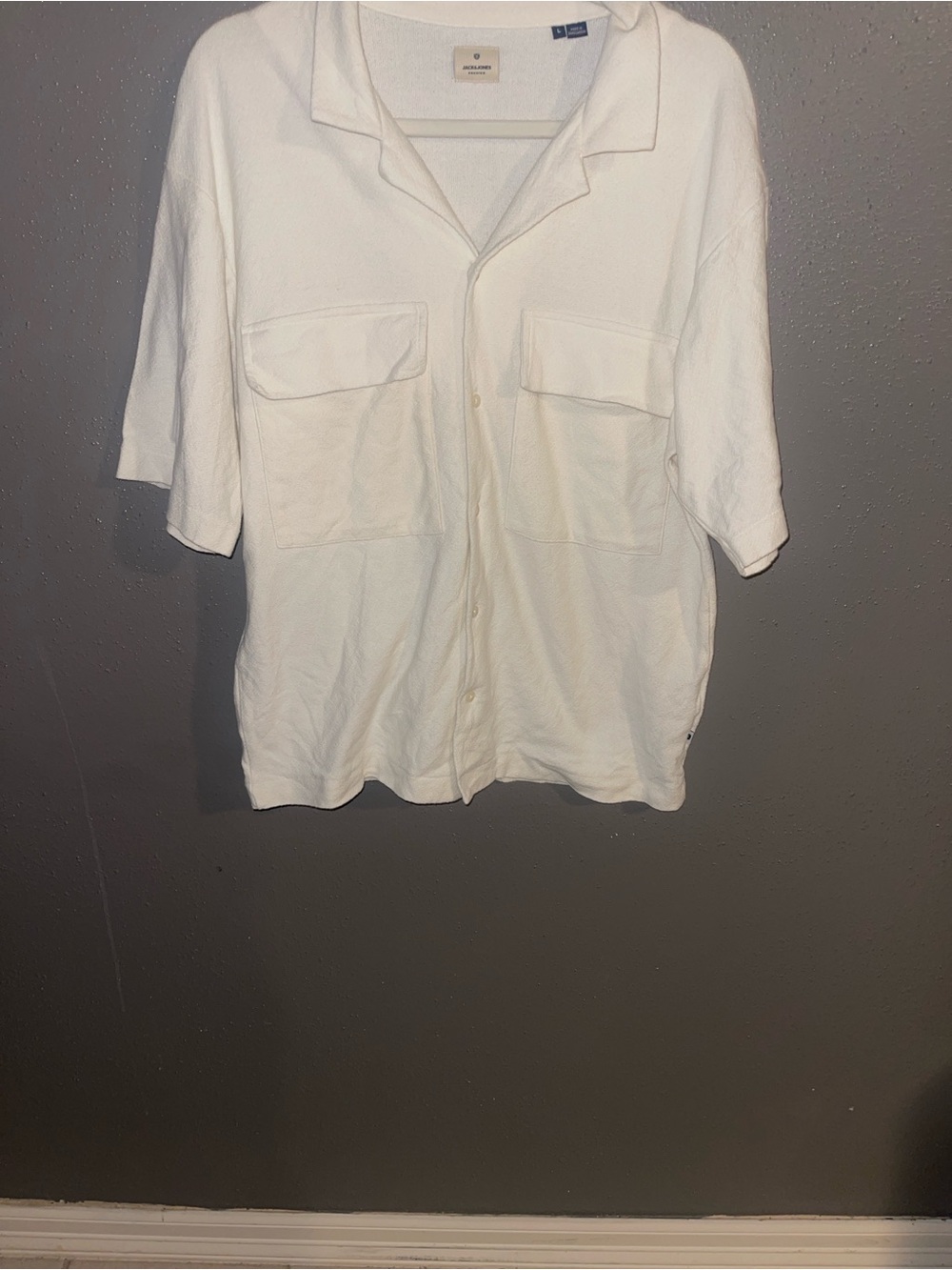 Jack & Jones White Short-Sleeve Button-Down Shirt with Patch Pockets